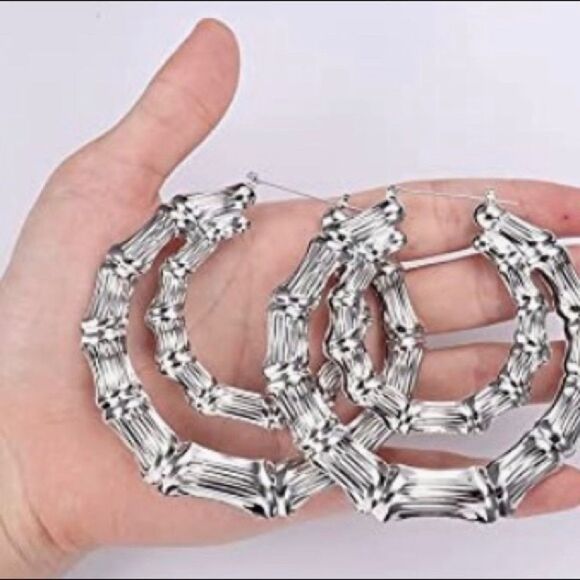 Silver Double Bamboo Hoops - Picture 1 of 1